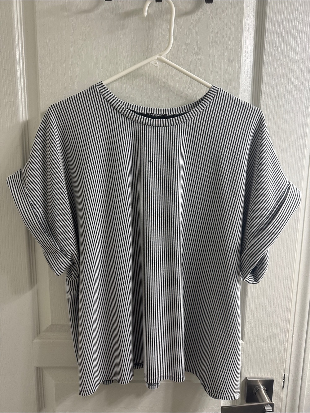 Express Black and White Striped Short-Sleeve Top